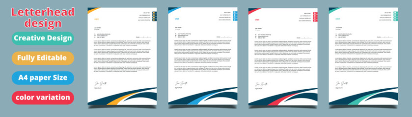 Obraz premium Clean and professional corporate company business letterhead template design with color variation bundle