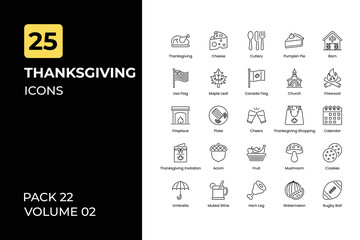 Thanksgiving icons collection. Set contains such Icons as food, drinks, and more