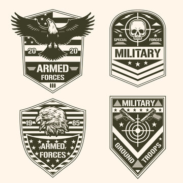 Armed forces set monochrome emblem