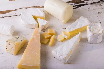 Rolgordijnen High angle view of various cheese on table, copy space © WavebreakMediaMicro
