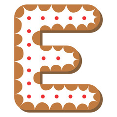 Vector set of alphabet holidays ginger cookie isolated on white background. Letter E