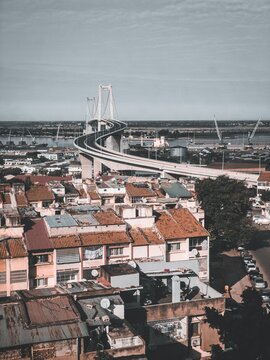 Vertical shot of the Maputo - Katembe suspension bridge crossing Maputo bay in southern Mozambique