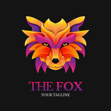 Colorful gradient style fox head vector illustration logo template