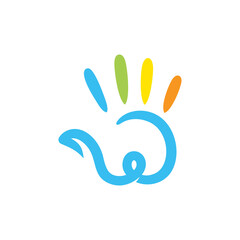 colorful hand logo with letter W - editable creative and playful design vector