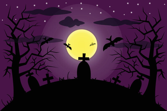 halloween celebration with full moon and grave