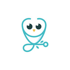 cute owl made of stethoscope in one line - medical healthcare and veterinary logo design vector