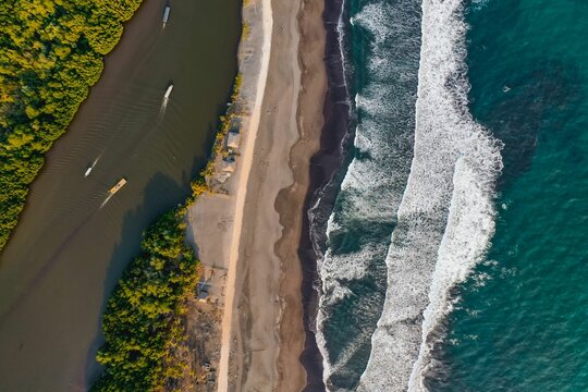 Top view of a beautiful sea in El Paredon, Guatemala