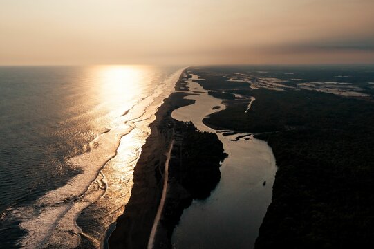 Aerial view of a beautiful sea in El Paredon, Guatemala