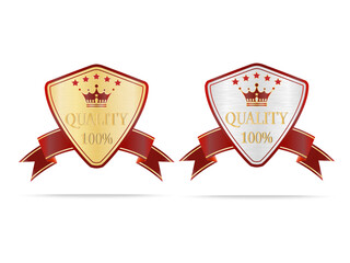 Naklejka premium Luxury gold and silver quality shields label