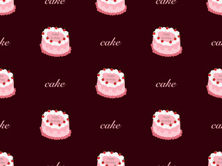 Cake cartoon character seamless pattern on pink background. Pixel style