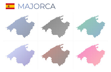 Majorca dotted map set. Map of Majorca in dotted style. Borders of the island filled with beautiful smooth gradient circles. Trendy vector illustration.
