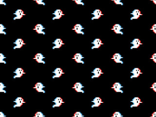 Fototapeta na wymiar Ghost cartoon character seamless pattern on black background. Pixel style