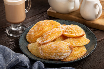 Traditional madeleines with sprinkled sugar.