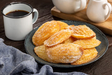 Traditional madeleines with sprinkled sugar.