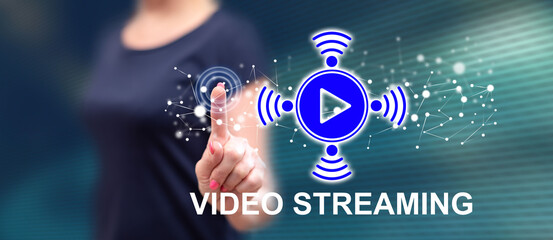 Woman touching a video streaming concept