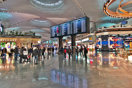 Istanbul, Turkey - 20 Mar 2021: Interior of Istanbul Airport, Turkey