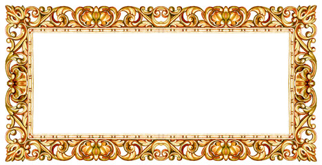Vintage golden frame isolated on white background for text and wedding stationery.