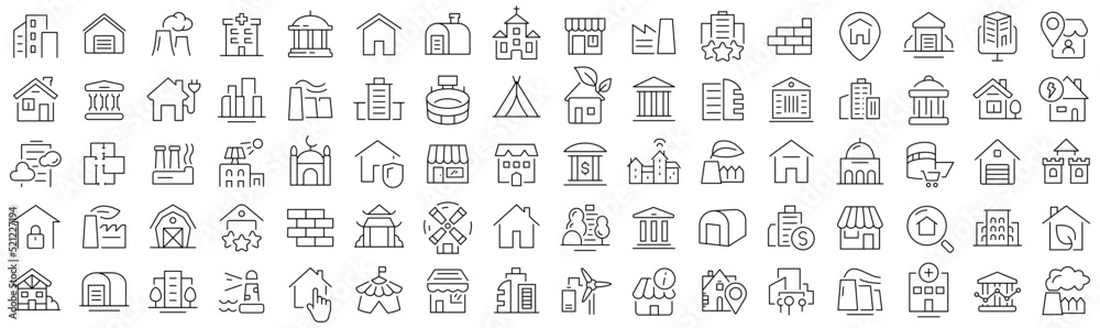 Aufkleber set of architecture and buildings line icons. collection of black linear icons