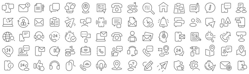 Set of contact us line icons. Collection of black linear icons