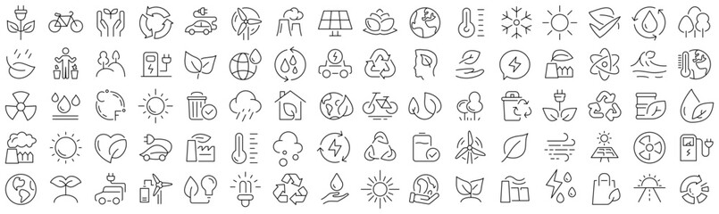 Fototapeta premium Set of eco and environment line icons. Collection of black linear icons