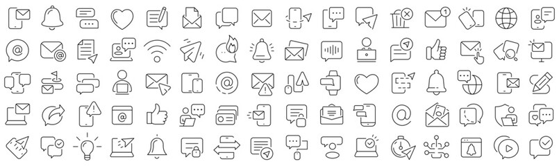 Set of chat and message line icons. Collection of black linear icons