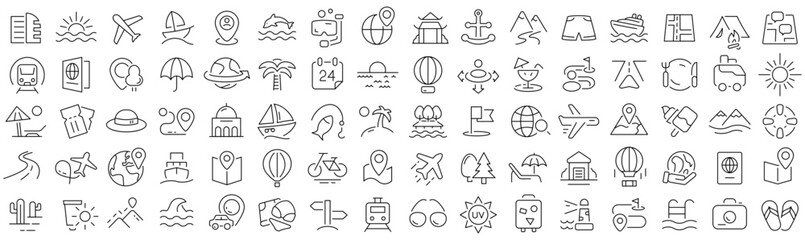 Set of travel and tourism line icons. Collection of black linear icons