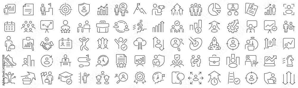 Poster Set of career development line icons. Collection of black linear icons