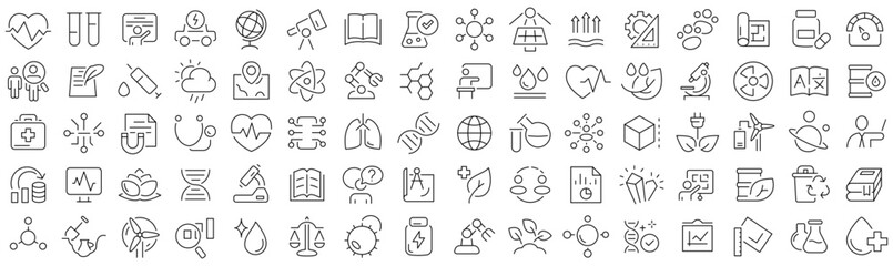 Set of science line icons. Collection of black linear icons