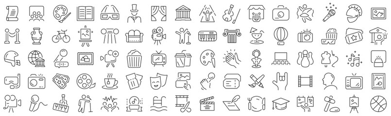 Set of culture and art line icons. Collection of black linear icons - obrazy, fototapety, plakaty