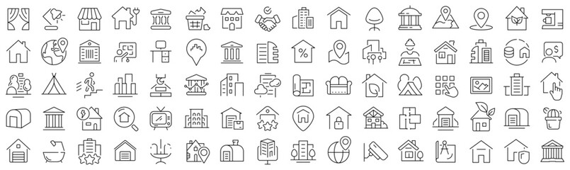 Set of real estate line icons. Collection of black linear icons