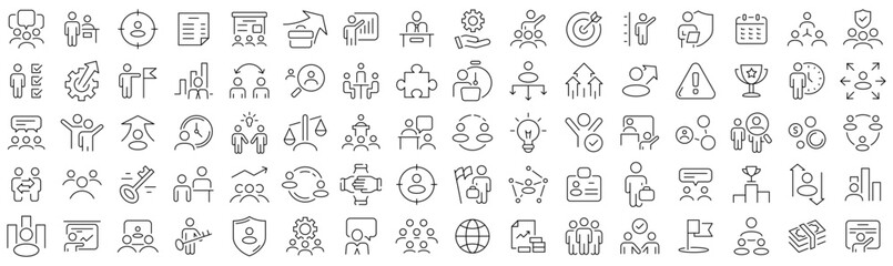 Set of governance and management line icons. Collection of black linear icons