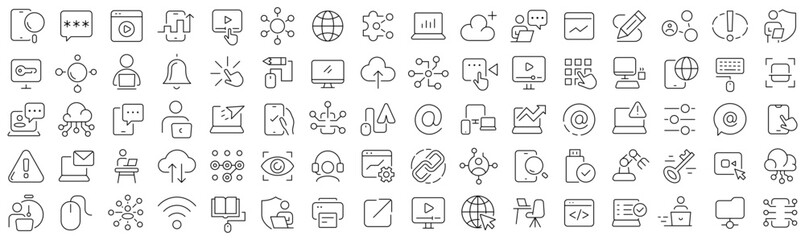 Set of information technology line icons. Collection of black linear icons