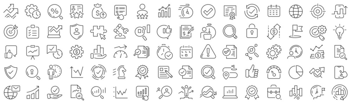 Set of assessment and analysis line icons. Collection of black linear icons