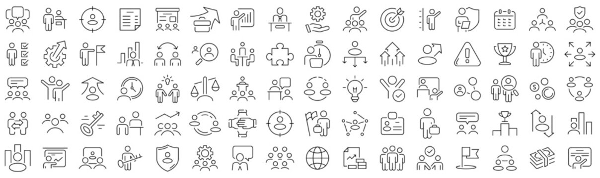 Set of governance and management line icons. Collection of black linear icons