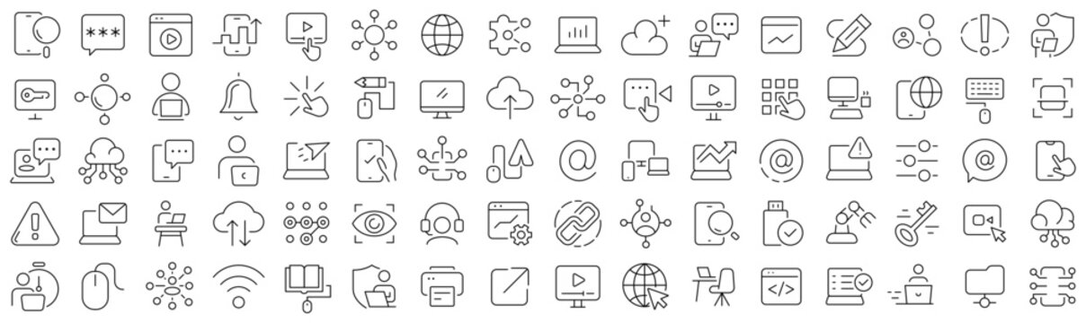 Set of information technology line icons. Collection of black linear icons