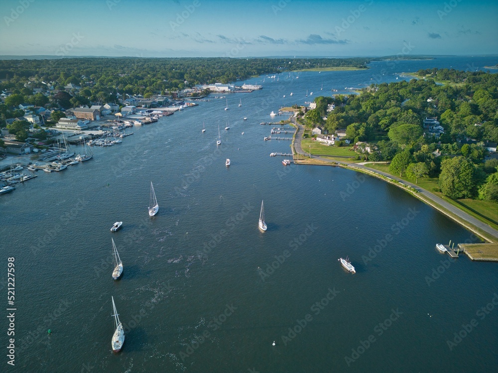 Wall mural aerial view of the sailboats in warren, ri