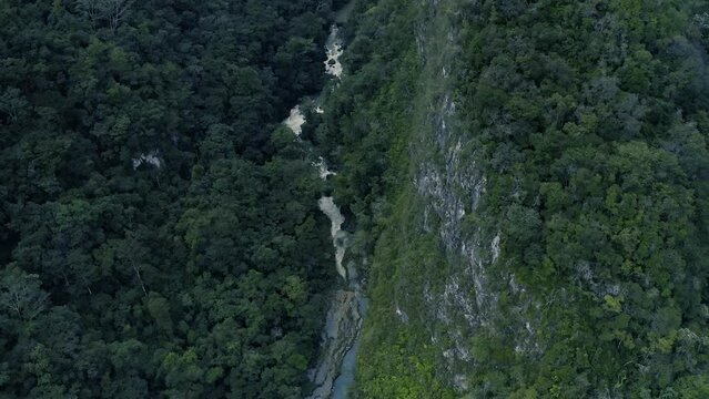 Aerial drone footage of the Semuc Champey natural monument in Costa Rica