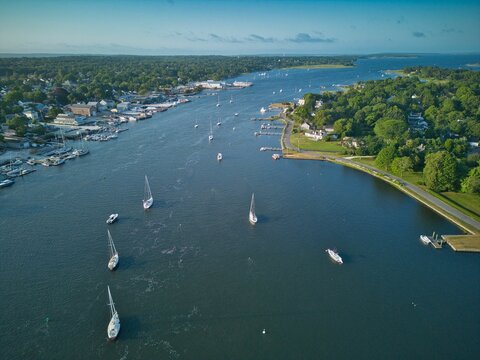 Aerial view of the sailboats in Warren, RI