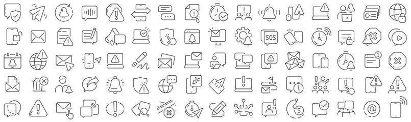 Set of notification and message line icons. Collection of black linear icons