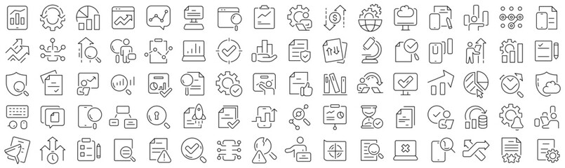 Set of data analysis line icons. Collection of black linear icons