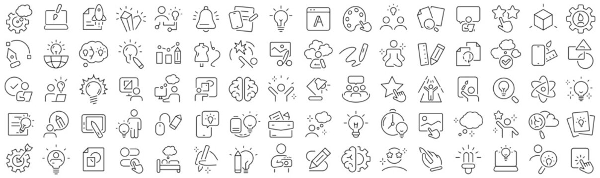 Set of inspiration and idea line icons. Collection of black linear icons
