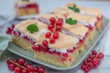 Delicious home made tart with red currants and meringue
