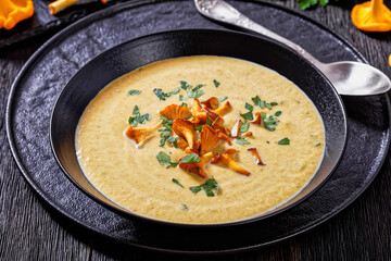 Kanttarellikeitto Finnish Chanterelle Soup in bowl