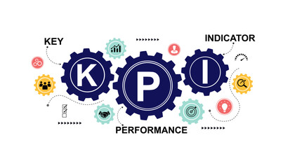 Banner KPI concept with icons. Key, Performance, Indicator using Business Intelligence metrics to measure achievement versus planned target. vector illustrator, infographic.
