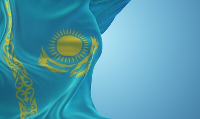 Abstract Kazakhstan Flag 3D Render (3D Artwork) - obrazy, fototapety, plakaty