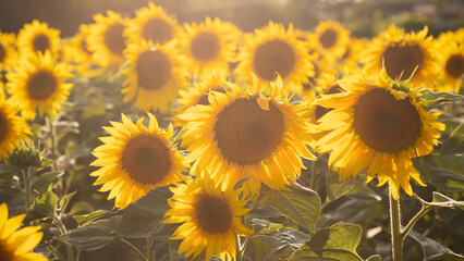Fototapeta na wymiar Sunflowers in backlight. Cherkasy Oblast. Ukraine.
