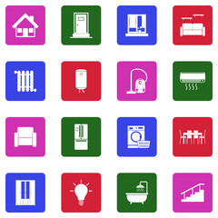 Household Icons. White Flat Design In Square. Vector Illustration.
