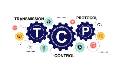 TCP icon keyword with flat design - Transmission Control Protocol acronym, business concept background. Vector illustration for website banner, marketing materials, business presentation, online.
