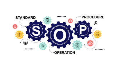 SOP banner web icon vector illustration business concept for the standard operating procedure with an icon of instruction to assist employee in complex routine operations.  - obrazy, fototapety, plakaty