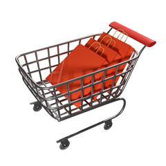 Basket or shopping cart on a transparent background, 3D rendering illustration